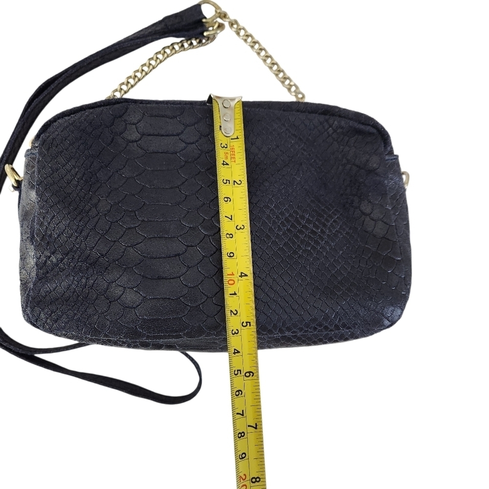 Dark Navy Genuine Leather Crossbody Bag – Python Texture Double-Zip - Picture 11 of 14